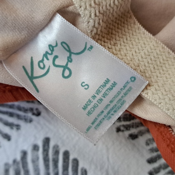 Kona Sol wide rib ring front strappy open back one piece in desert orange szS - Picture 7 of 13